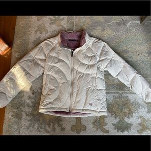 Youth med girls’ mountain hardware down winter coat (ivory shell / mauve fur )